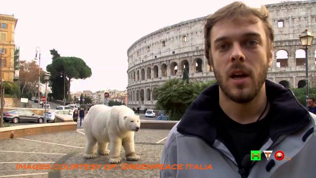 Un Orso Polare a Roma – Campagna di GREENPEACE rischi cambiamenti Climatici in Italia